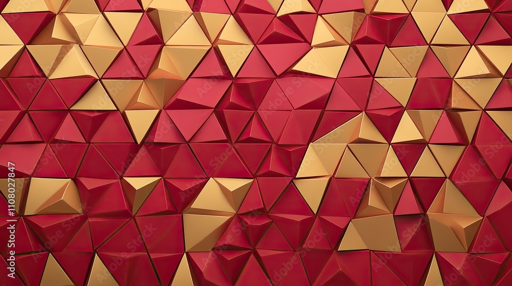 Poster abstract textured background featuring red and gold triangular shapes, ideal for modern design or fe
