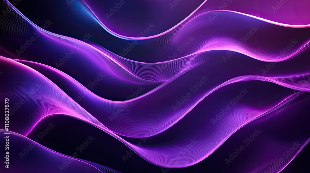 Poster abstract wave pattern featuring vibrant purple and blue tones, creating a sense of depth and fluidit
