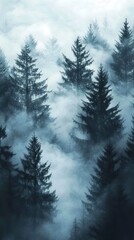 Foggy Morning in a Dense Pine Forest with Sun Rays Mystical Foggy Mornings ,Winter seasson, Happy New Year, Happy christmass