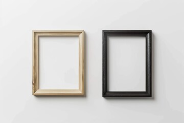 Photo frame mockup on white background with wooden frame.