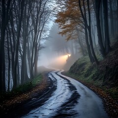 Fototapeta premium Mountain road winding through forest landscape image
