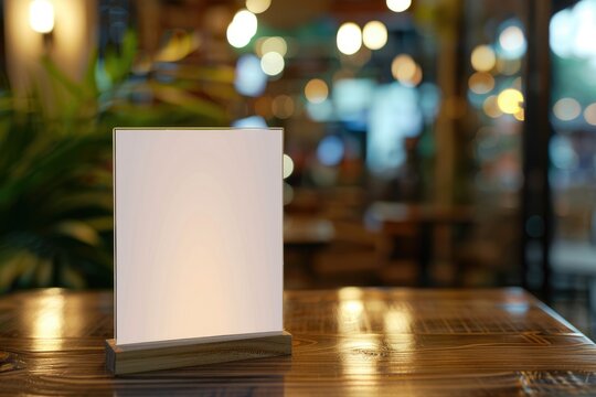 Customizable menu frames for restaurant tables with white paper inserts.