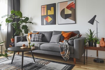 Modern Scandinavian living room with stylish decor and furniture.