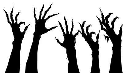 Fototapeta premium Halloween set clipart, eerie spectral hands, reaching from the darkness, isolated on white background. Spectral. Illustration