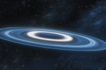 Obraz premium Celestial Rings Encircle a Dark Cosmic Body Amidst Stars