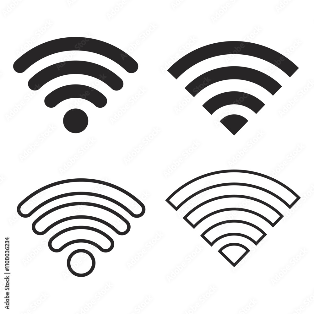 Poster wi-fi icon set with network and signal icons on white background