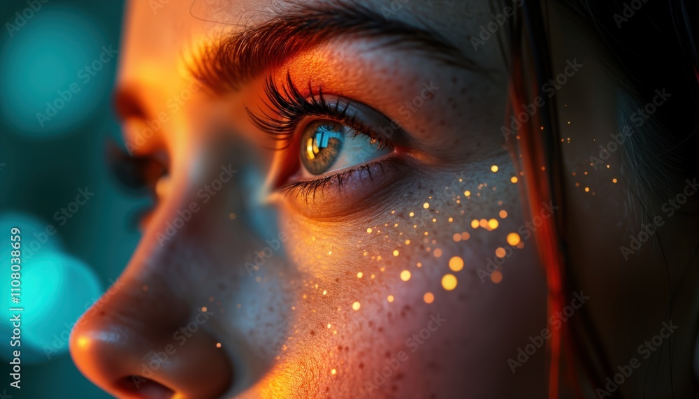 Fototapete close-up view of womans eye scanning for identification. biometric tech futuristic concept. female f