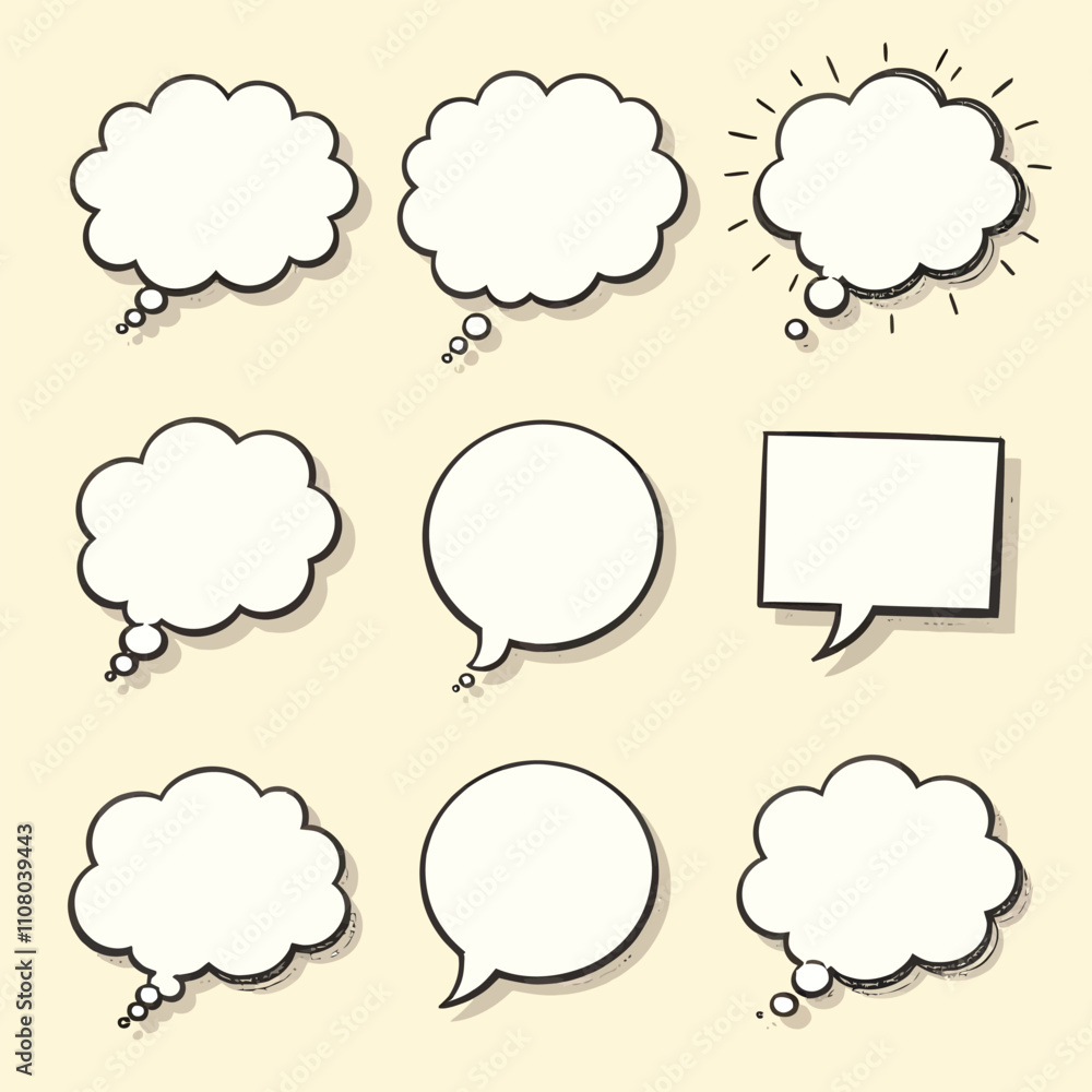 Poster blank empty speech and thought bubbles line art bundle vector illustration set
