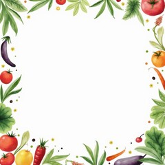 Fototapeta premium Watercolor vegetable border with organic food. Fresh garden farm veggies frame for market