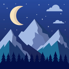Obraz premium Mountains, starry sky, crescent moon