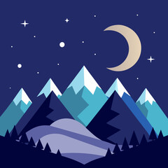 Fototapeta premium Mountains, starry sky, crescent moon