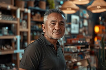 Fototapeta premium Portrait Of Male Owner Standing In Gift Store