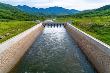 Clear water flowing through a hydropower plant, representing sustainable water energy solutions