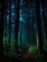 Obraz premium Mysterious glowing forest at night.