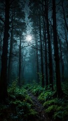 Obraz premium Mysterious moonlit forest, magical and hidden.