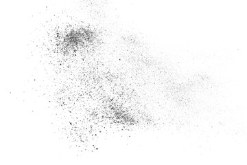 Black chalk pieces and dust flying, effect explode isolated on white, clipping path