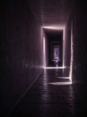 Obraz premium Mystical corridor with violet light, evoking wonder.