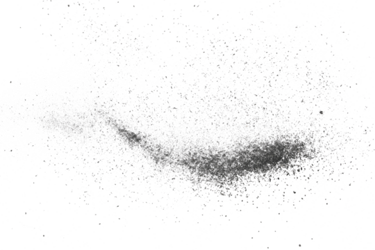  Black chalk pieces and dust flying, effect explode isolated on white, clipping path
