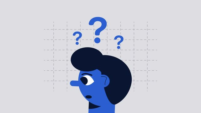 2d animated concept of question mark and man, depicting confusion and problems