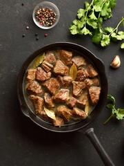 Braised beef in cast iron skillet