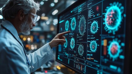 Doctor examining and explaining bacterial cells in a modern laboratory setting