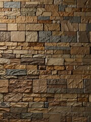 Obraz premium Natural stone wall with beige, gray, and brown tones, exhibiting a modern design suitable for both indoor and outdoor applications.