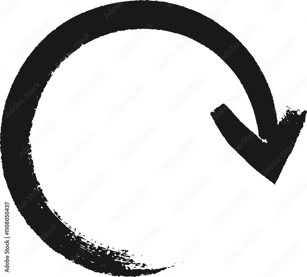 Poster hand drawn black circular arrow points downwards in a continuous loop, symbolizing cyclical processe