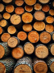 Neatly stacked pile of logs.