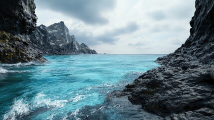 Obraz premium Coastal cliffs and turquoise waters scenic landscape photography nature's beauty dramatic environment wide-angle perspective