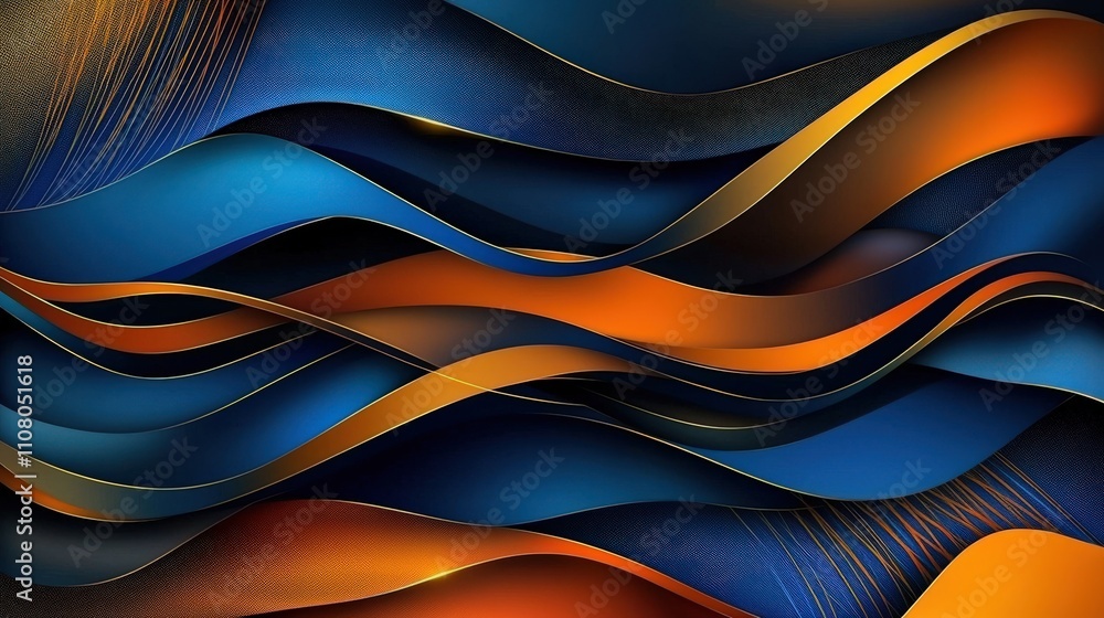 Poster Dynamic wavy lines and bold colors abstract art digital design modern aesthetic close-up view visual creativity