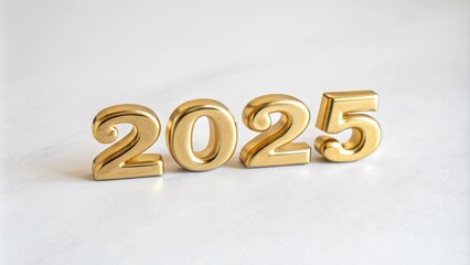 2025 Happy New Year 3d number gold isolated on white background