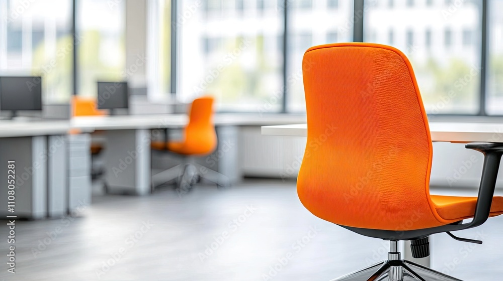 Poster exploring the abstract allure of a modern office space with vibrant colors and soft lighting creatin