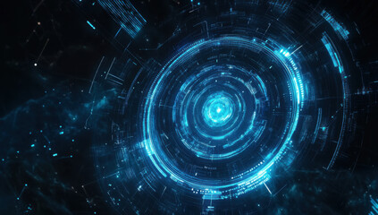 Fototapeta premium Blue digital technology background with mechanical elements and circuit board 
