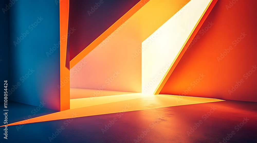 Canvas Prints Abstract Geometric Composition with Glowing Lines