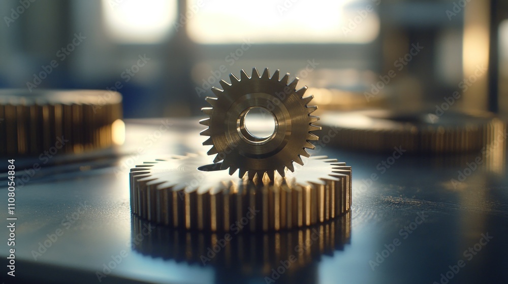 Aufkleber precision metal gears interlocking in a factory setting