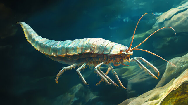 Cambrian opabinia animal - opabinia was an arthropod predatory animal that lived in the seas of the cambrian age of british columbia. Aquatic. Illustration