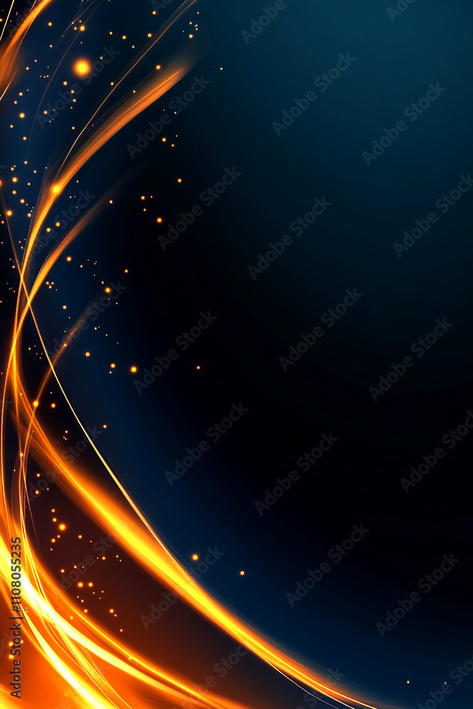 Poster Vibrant orange and gold light trails creating dynamic patterns against a dark background