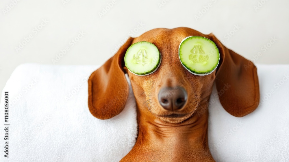 Poster relaxing dachshund enjoys a rejuvenating spa day with cucumber eye masks and serene vibes