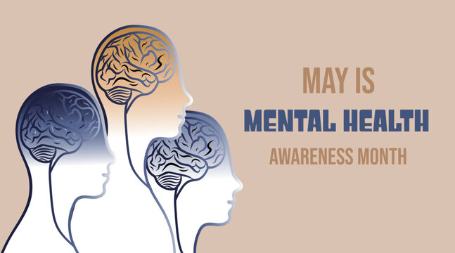 Traven is a month of awareness about mental health. Mental Health Awareness Month. Vector illustrations.