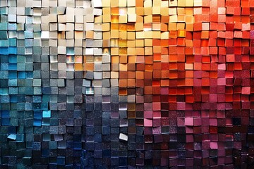 A vibrant mosaic of colorful square tiles creating a gradient effect.