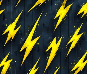 A vibrant pattern of yellow lightning bolts on a dark background.