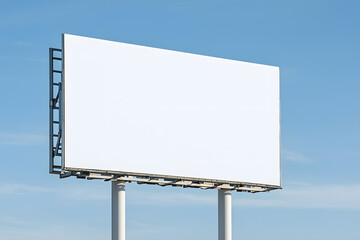 Obraz premium Empty billboard next to a busy highway, ideal for commercial advertising, providing high visibility for brands and messages to passing drivers in a dynamic, bustling environment