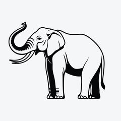 Obraz premium Elephant Silhouette White background illustration Generative Ai