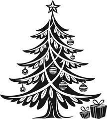 Obraz premium Free Photo Christmas Tree Silhouette with Star and Ornaments
