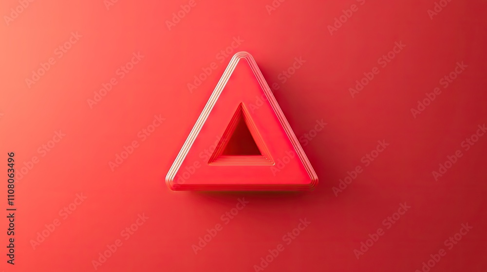 Aufkleber 3d geometric triangle shape in vibrant red on matching background.