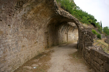 Obraz premium Roman hallway inside ancient amphitheatre in town of Volterra, Italy