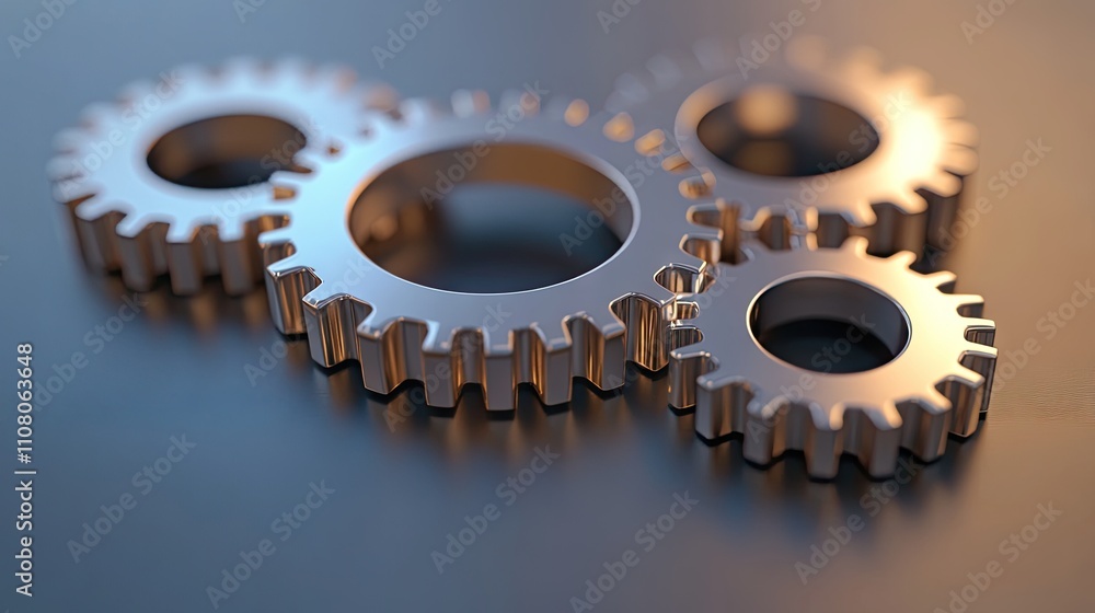 Poster close-up of interlocking metallic gears symbolizing teamwork and engineering precision.
