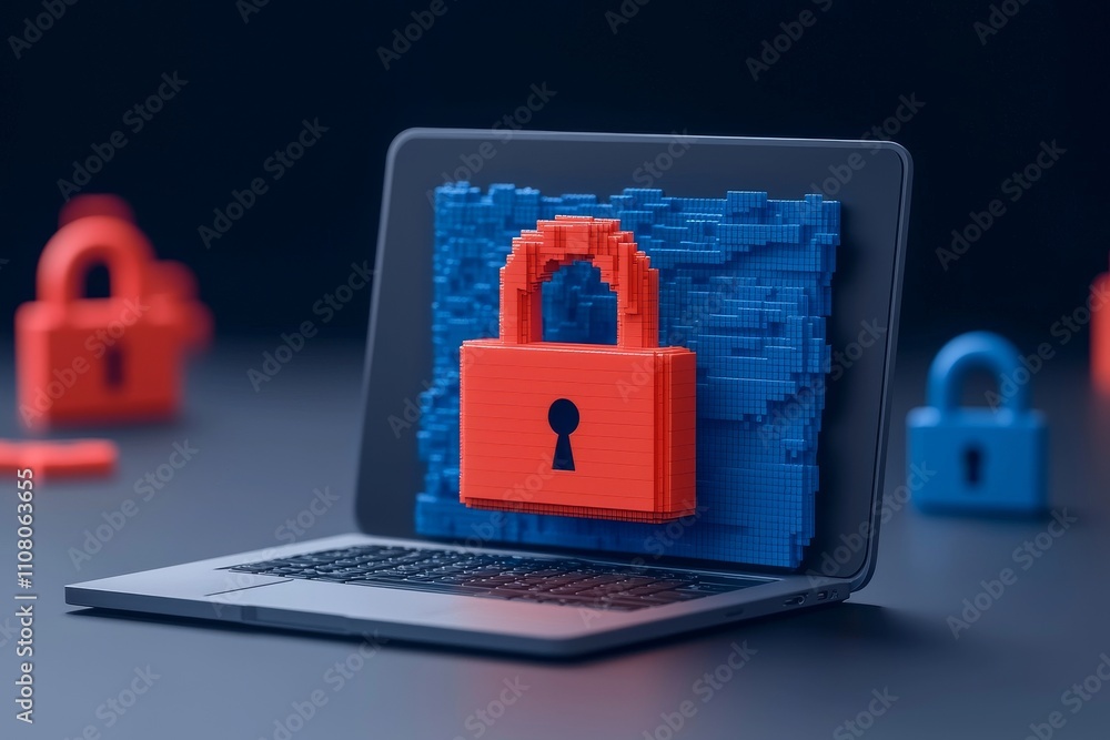 Poster an illustration of internet security and data protection, highlighting blockchain and cybersecurity,