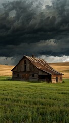 Obraz premium Old wooden barns and storm clouds in the Palouse region.