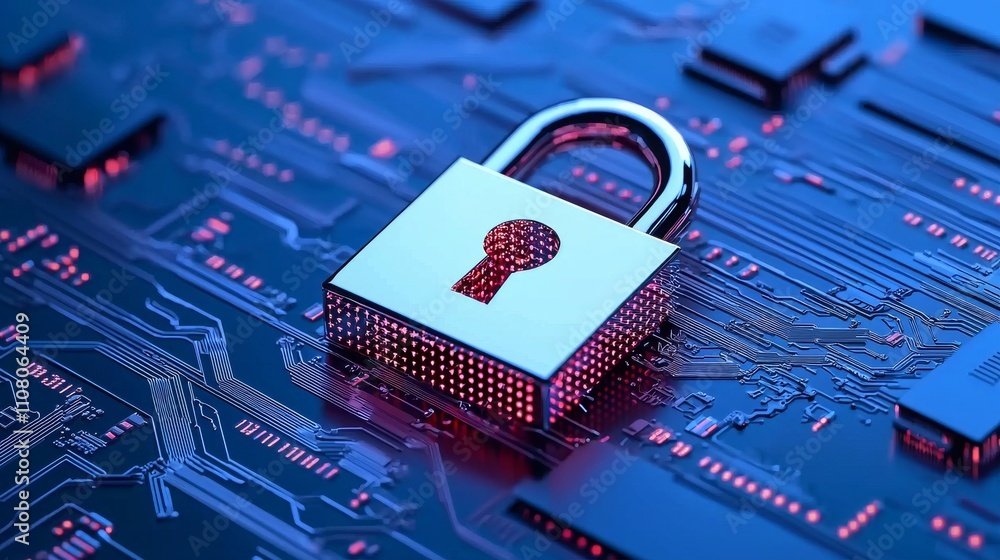 Aufkleber A lock icon representing cyber security for digital data network protection. High-speed connection and data analysis. Technology data network illustrating connectivity background concept.